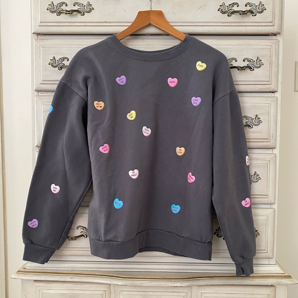 Vici Gray Sweatshirt with Colorful Heart Accents - Picture 1 of 3